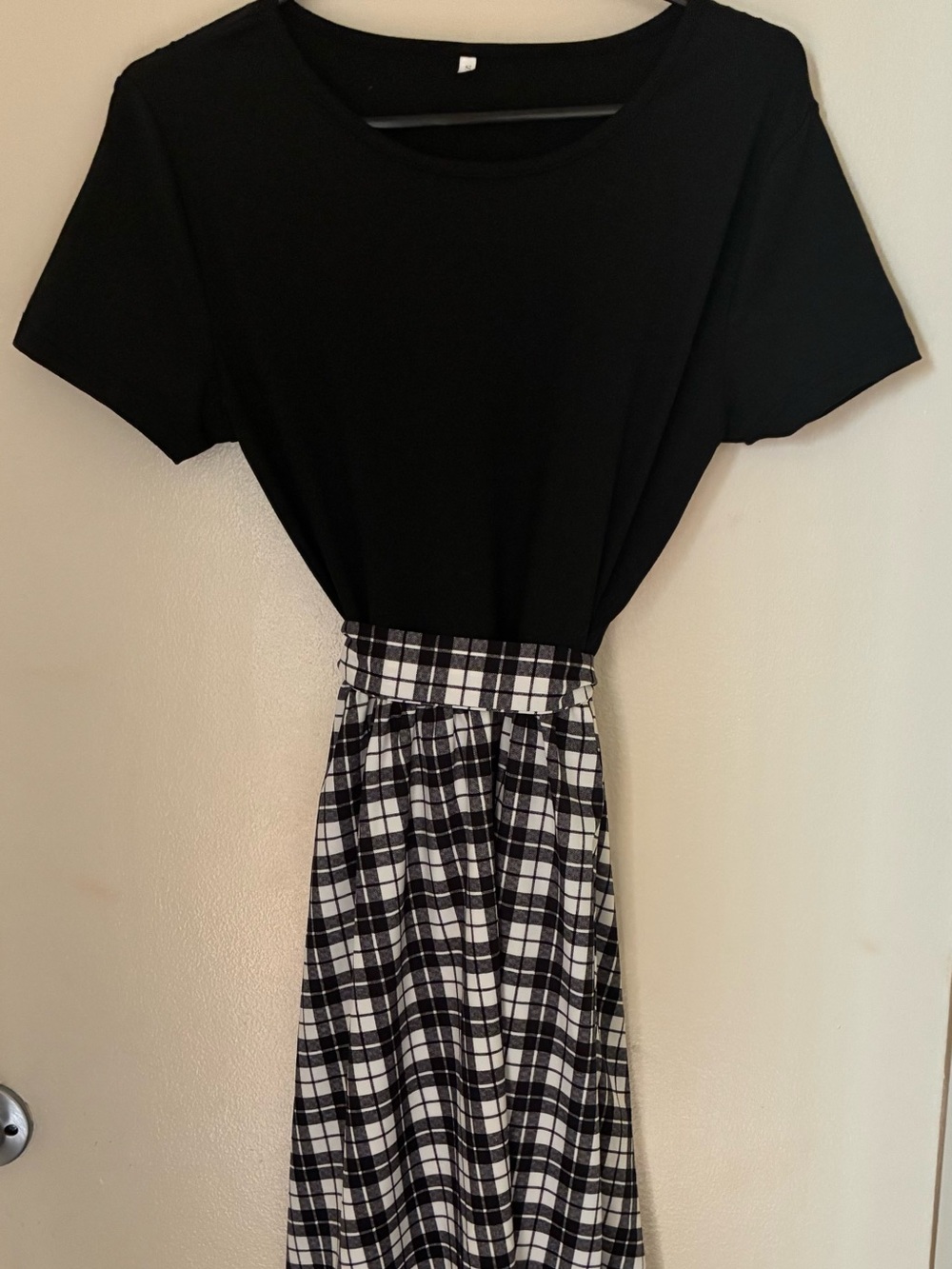 Black & White Plaid Midi Dress - Women